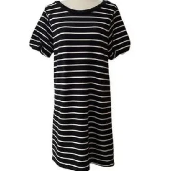 HALOGEN Black & White Striped Tunic Shirt Dress Women's Medium - Picture 1 of 16